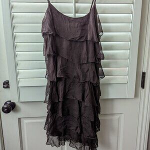 Gray Ruffled Spaghetti-Strap Dress